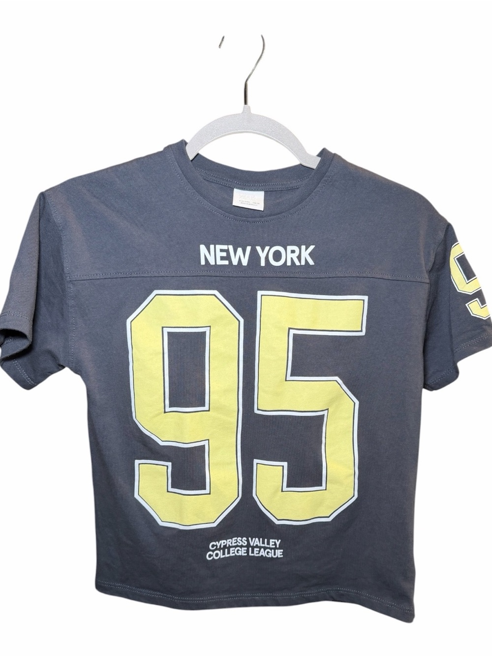 Zara Girls New York 95 Varsity Graphic Tee Gray Yellow Size 9-10